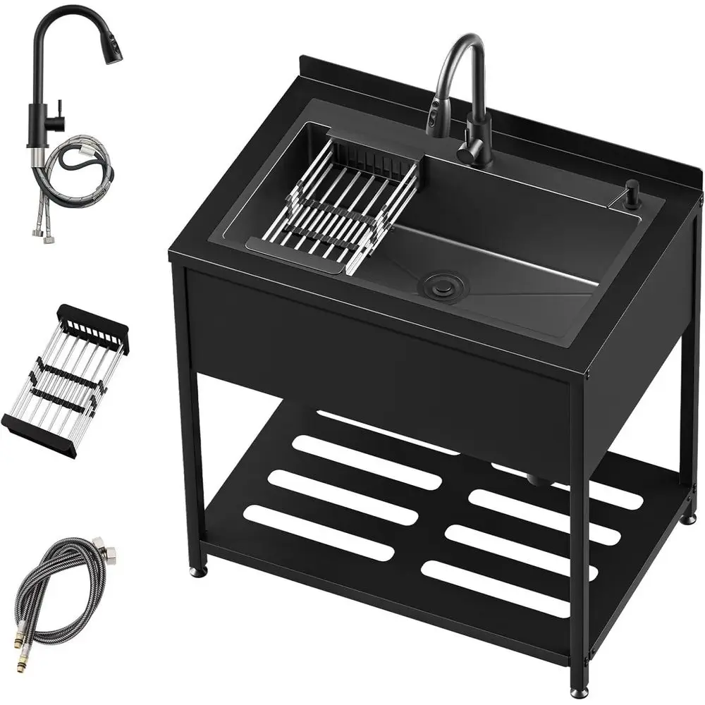 Freestanding Stainless Steel Utility Sink with Cold and Hot Water Faucet, Hoses, and Drain Kit for Kitchens, Bathrooms, Garages,
Freestanding Stainless Steel Utility Sink with Cold and Hot Water Faucet, Hoses, and Drain Kit for Kitchens, Bathrooms, Garages,