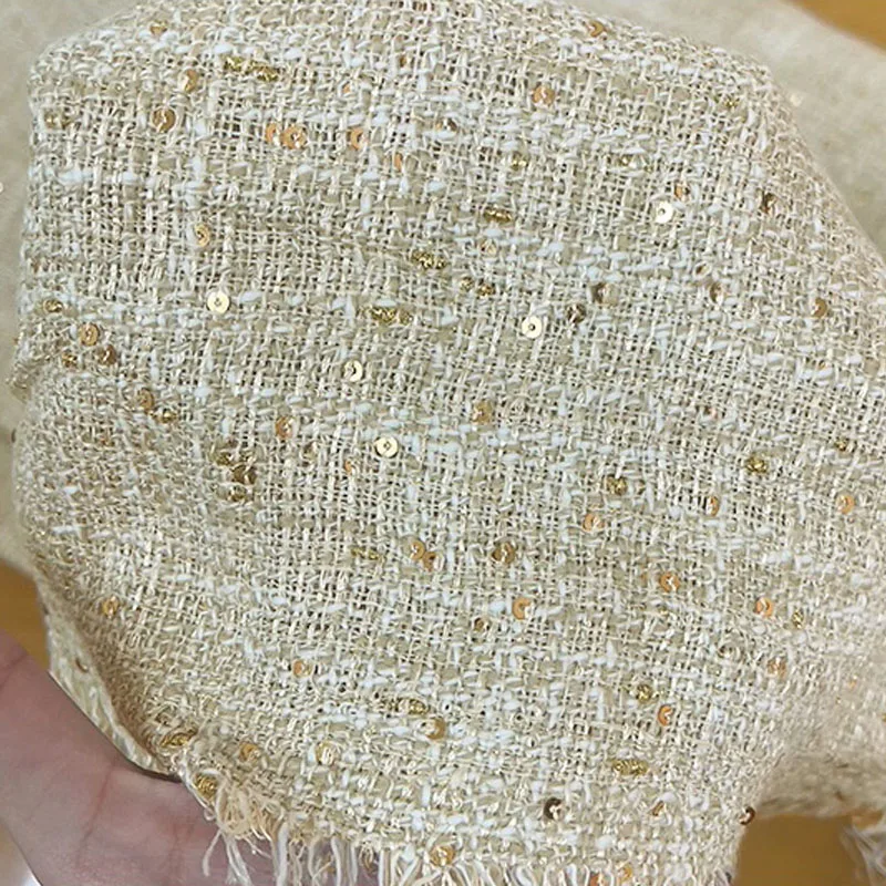Beige Color Gold Wire Sequin Yarn-Dyed Braide Tweed Fabric For Woman's Autumn Jacket Dress Suit Coat DIY Cloth Sewing Material
Beige Color Gold Wire Sequin Yarn-Dyed Braide Tweed Fabric For Woman's Autumn Jacket Dress Suit Coat DIY Cloth Sewing Material