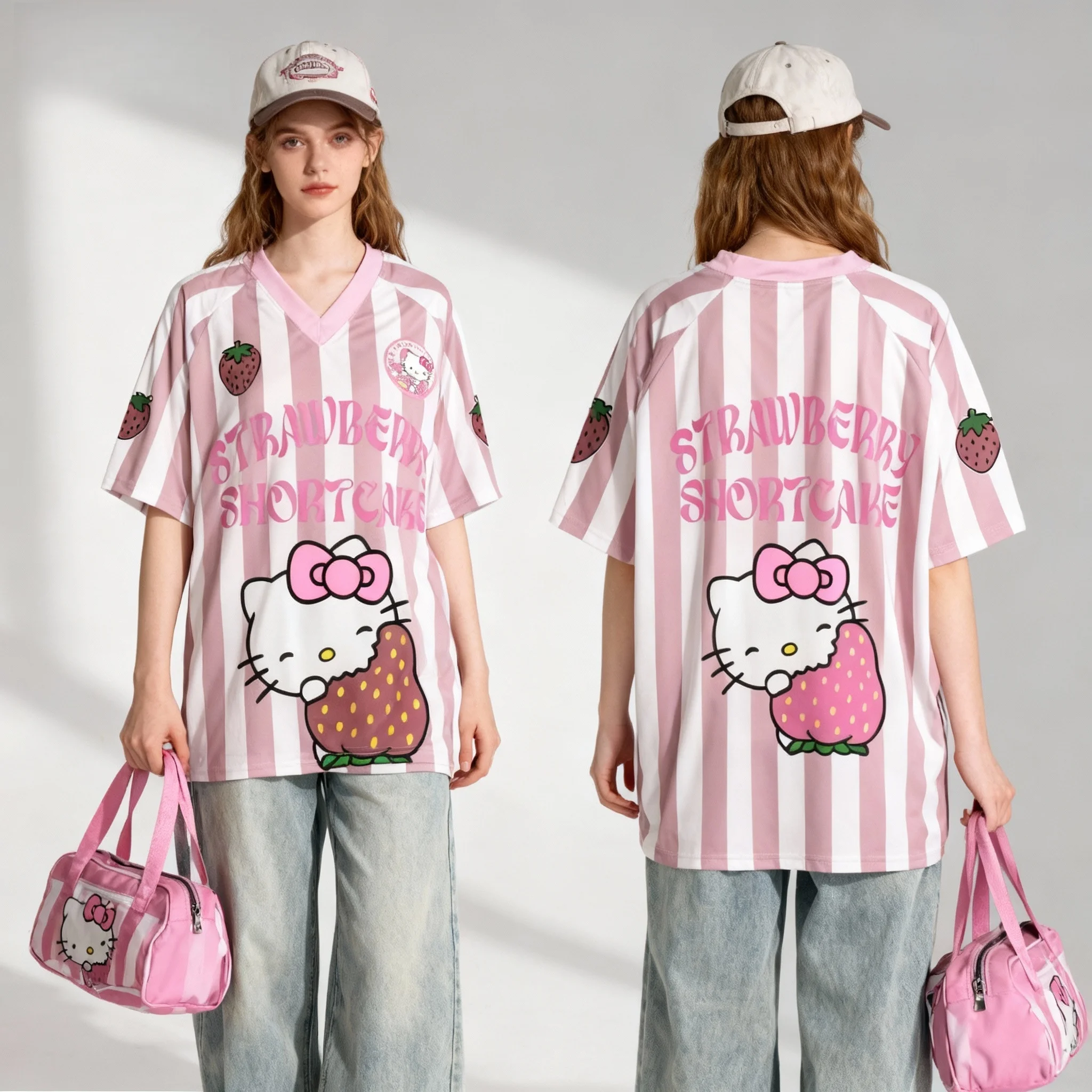 Sanrio Family Strawberry Hello Kitty Shirt Sweet and Cool American Street Summer T-shirt Oversized Adult Top Maternity Wear
Sanrio Family Strawberry Hello Kitty Shirt Sweet and Cool American Street Summer T-shirt Oversized Adult Top Maternity Wear
