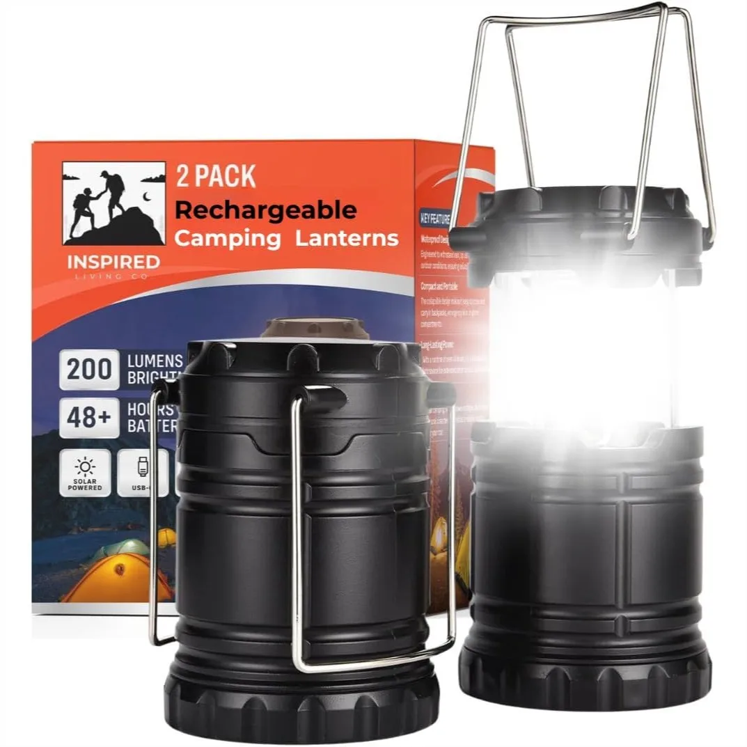Rechargeable Camping Lantern 2-Pack, USB-C Solar Battery Powered, 360° LED Light for Emergency, Hiking, Power Outages
Rechargeable Camping Lantern 2-Pack, USB-C Solar Battery Powered, 360° LED Light for Emergency, Hiking, Power Outages