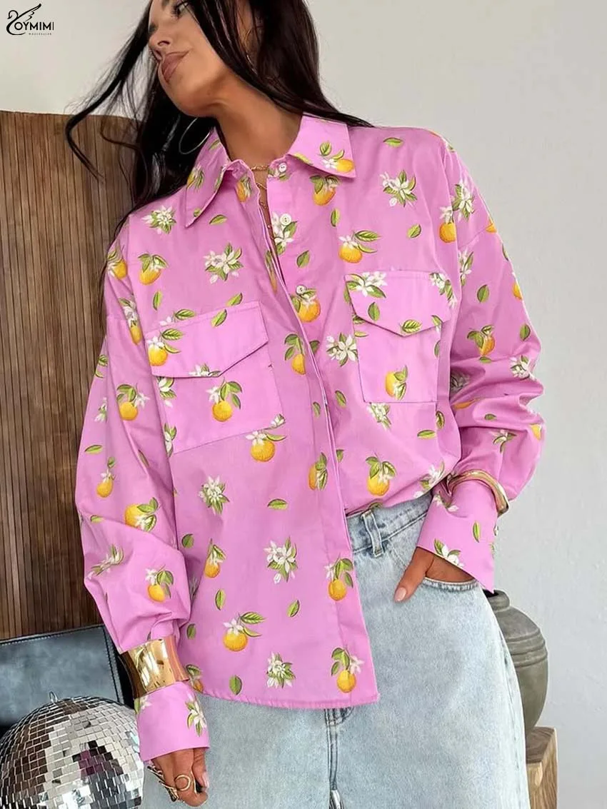 Oymimi Fashion Pink Print Women's Shirt Elegant Turn-Down Collar Long Sleeve Blouses Casual Pockets Single Breasted Shirt Female
Oymimi Fashion Pink Print Women's Shirt Elegant Turn-Down Collar Long Sleeve Blouses Casual Pockets Single Breasted Shirt Female