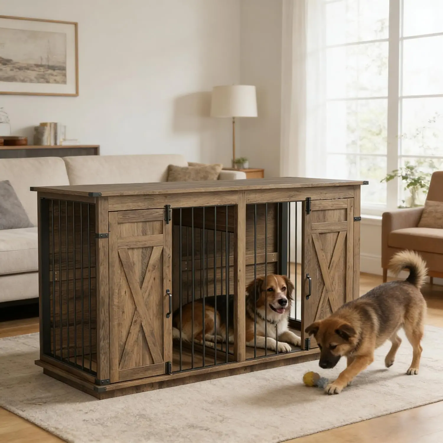 Double Dog Cage Furniture Large Indoor Wooden Pet House with Dividers TV Stand-Style Kennel
Double Dog Cage Furniture Large Indoor Wooden Pet House with Dividers TV Stand-Style Kennel