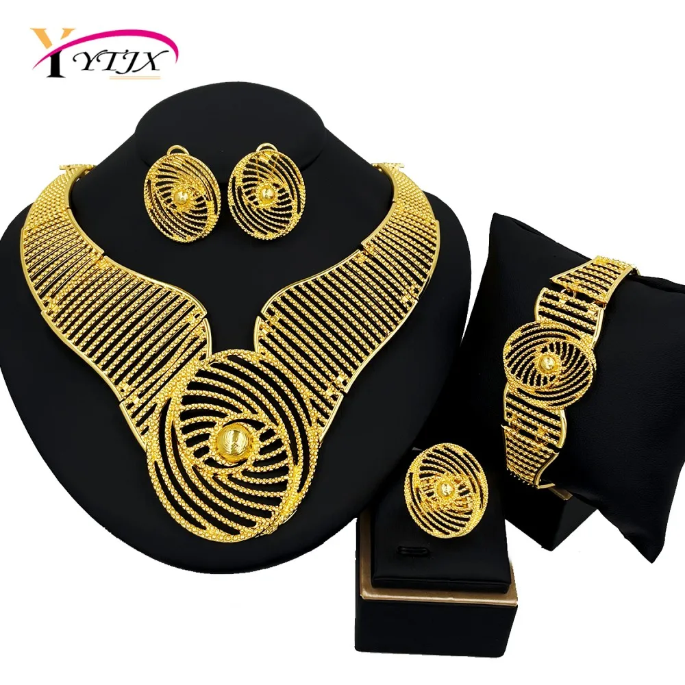 YTJX Exaggerate Big Jewelry Set Dubai Africal Gold Plated Large Necklace Wide Bracelet Round Earring Ring For Women Wedding Gift
YTJX Exaggerate Big Jewelry Set Dubai Africal Gold Plated Large Necklace Wide Bracelet Round Earring Ring For Women Wedding Gift