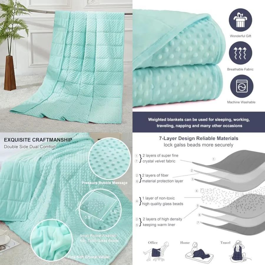 Weighted Blanket 60x80, 15lbs Queen Size - Teal,Weighted Blankets for Adults, Cooling Breathable Soft and Comfort Minky, Heavy
Weighted Blanket 60x80, 15lbs Queen Size - Teal,Weighted Blankets for Adults, Cooling Breathable Soft and Comfort Minky, Heavy