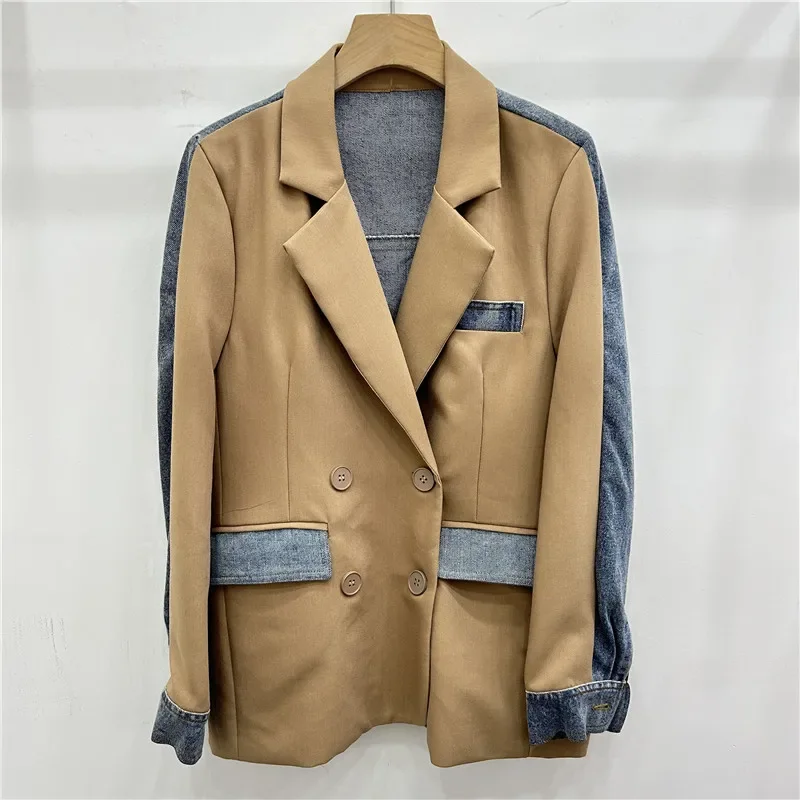 Korean Cowboy Stitching Contrast Color Suit Jacket Women Casual Notched Collar Double-Breasted Long Sleeve Female Blazers Coat
Korean Cowboy Stitching Contrast Color Suit Jacket Women Casual Notched Collar Double-Breasted Long Sleeve Female Blazers Coat