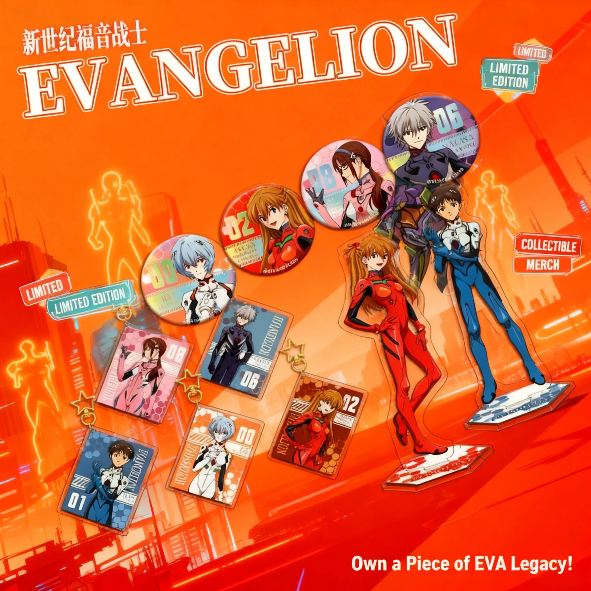EVA Evangelion Anime Merchandise Set Acrylic Stand Keychain Badge Double Sided Flashing Pin Keyring Accessories Collection Gift
EVA Evangelion Anime Merchandise Set Acrylic Stand Keychain Badge Double Sided Flashing Pin Keyring Accessories Collection Gift