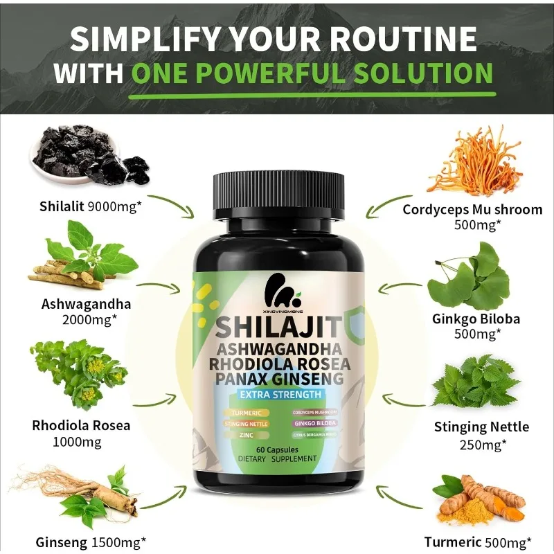 Гималайские капсулы Shilajit для мужчин и женщин, Shilajit Ginseng Rhodiola Rosea Cordyceps Mushroom Ginkgo Biloba Turmeric
Гималайские капсулы Shilajit для мужчин и женщин, Shilajit Ginseng Rhodiola Rosea Cordyceps Mushroom Ginkgo Biloba Turmeric