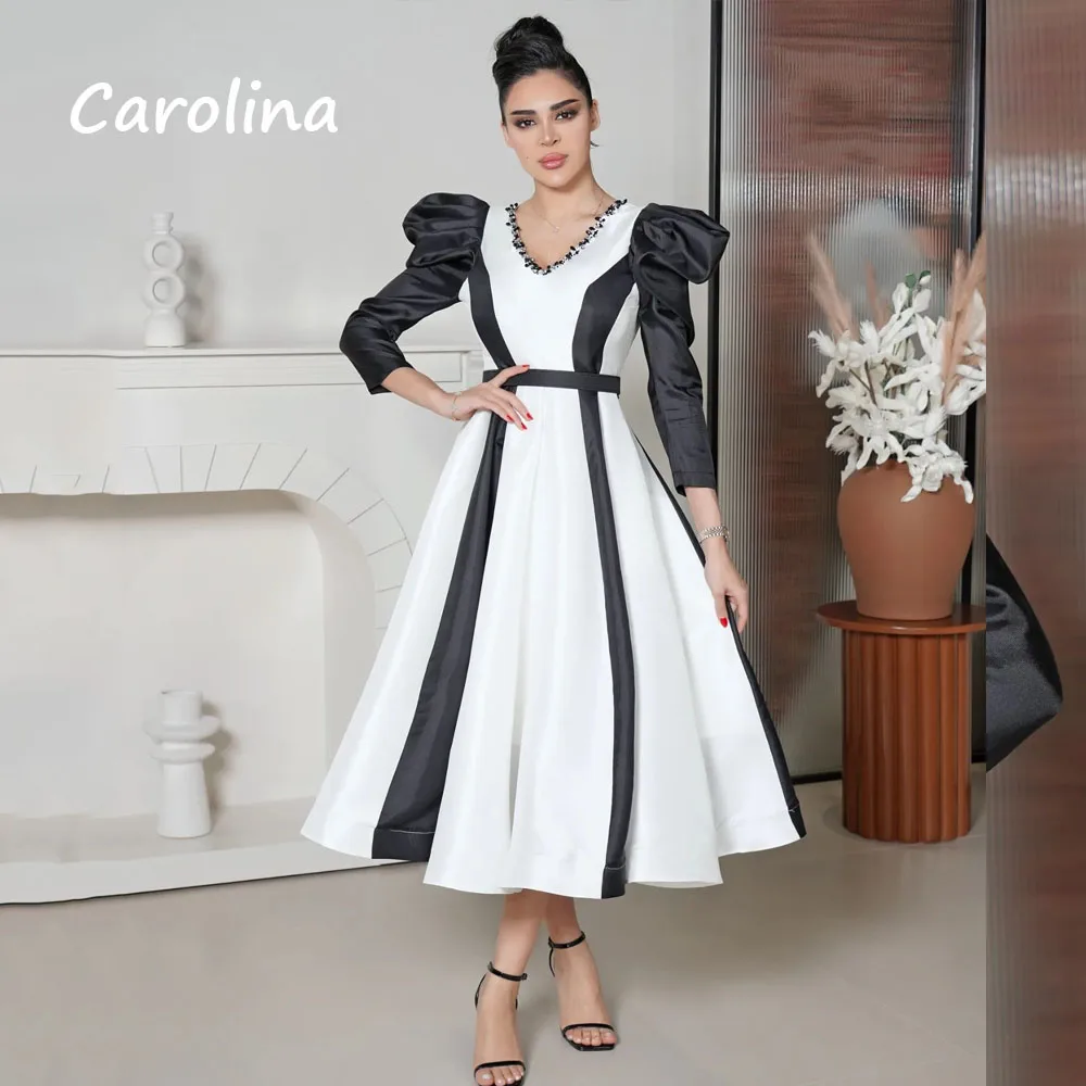 Carolina Black Simple V-Neck Beading A-LINE Formal Evening Dress Saudi Arabia 2024 Slim Satin Ankle-Length Prom Dress
Carolina Black Simple V-Neck Beading A-LINE Formal Evening Dress Saudi Arabia 2024 Slim Satin Ankle-Length Prom Dress