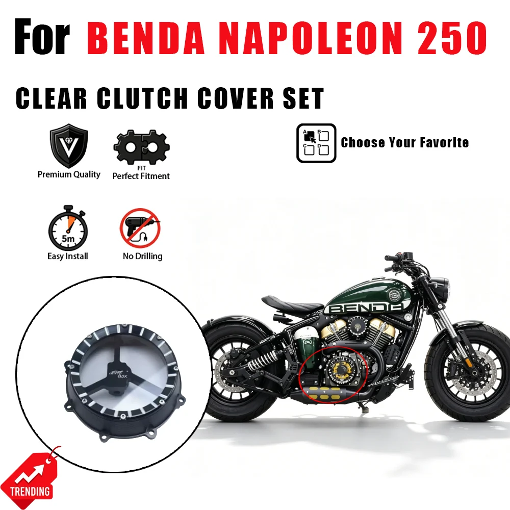 For Benda Napoleon 250 Napoleonbob 250 Motorcycle Transparent Clutch Cover Air Filter Decorative Side Engine Case Guard Parts
For Benda Napoleon 250 Napoleonbob 250 Motorcycle Transparent Clutch Cover Air Filter Decorative Side Engine Case Guard Parts