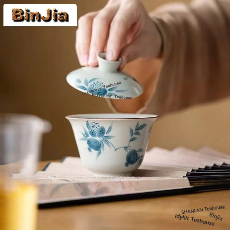 156 мл ручная роспись гранатовая крышка чаша бытовая синяя и белая Gaiwan креативная чайная кружка чайная посуда чайная коллекция
156 мл ручная роспись гранатовая крышка чаша бытовая синяя и белая Gaiwan креативная чайная кружка чайная посуда чайная коллекция