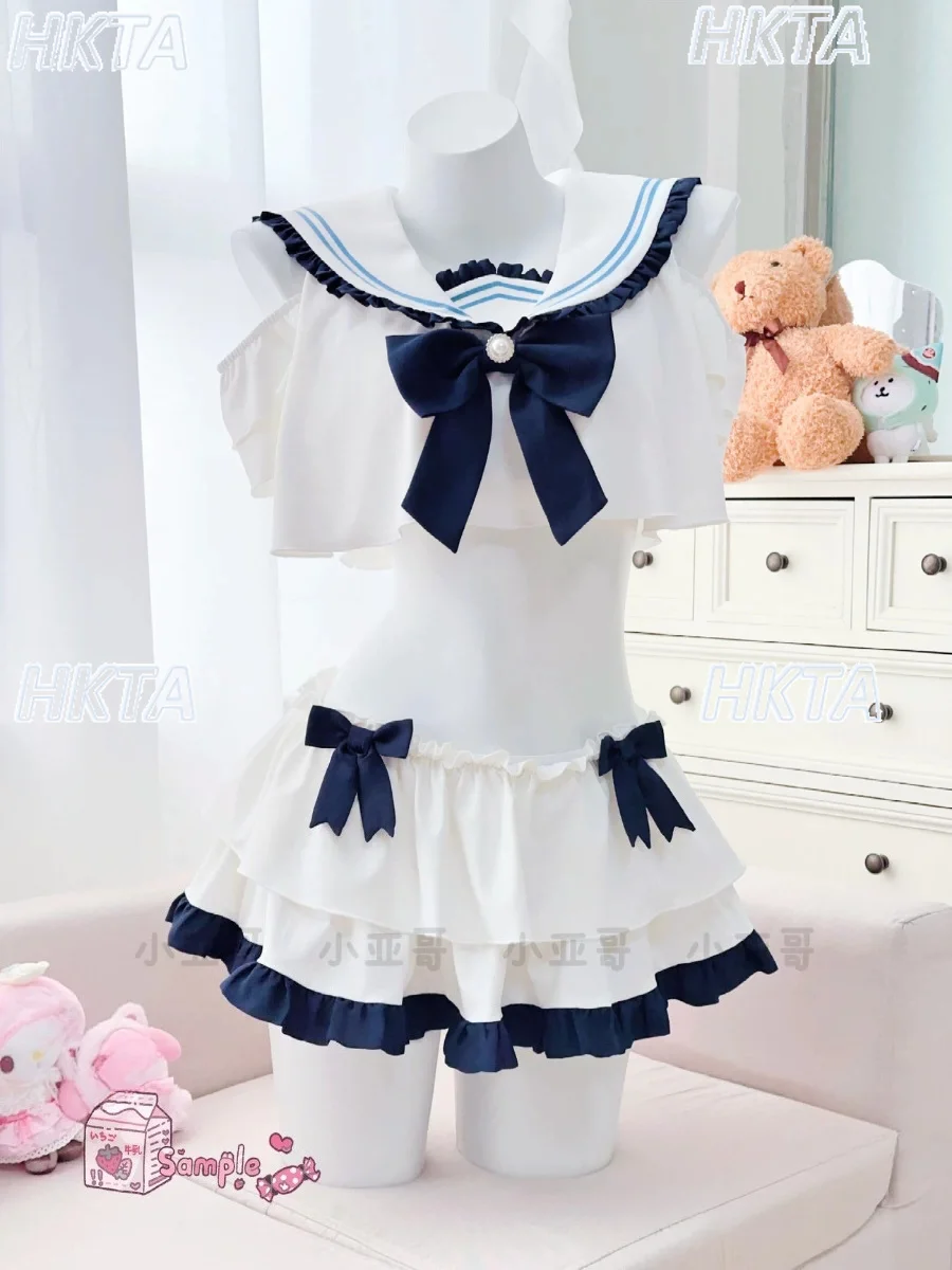 Japanese Preppy Two-piece Swimsuit Set Women Off-the-shoulder Bowknot Ruffle Top and Skirt Summer New Beach Swimming Bikini
Japanese Preppy Two-piece Swimsuit Set Women Off-the-shoulder Bowknot Ruffle Top and Skirt Summer New Beach Swimming Bikini