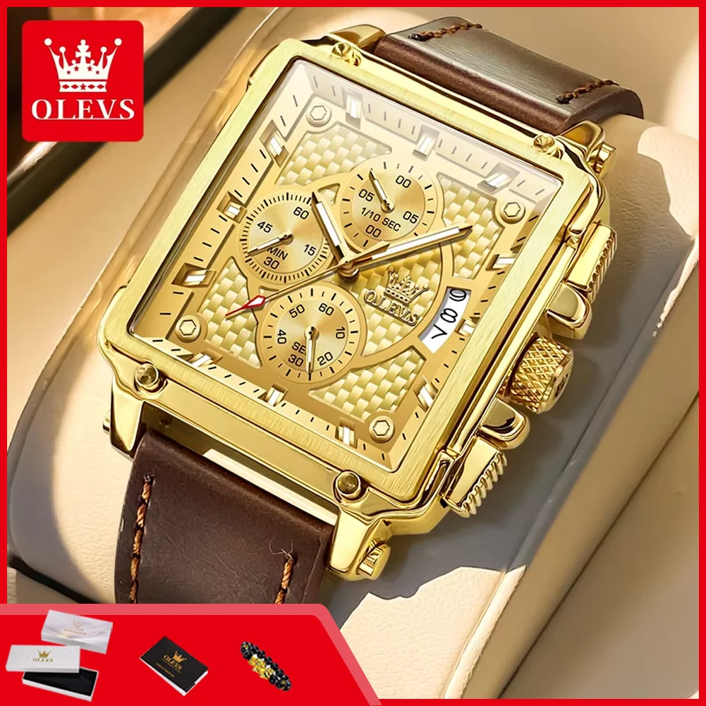 OLEVS 9925 Watches for Men 45mm Square Gold Man Watch Fashion Leather Strap Waterpoof Luminous Chronograph Quartz Wristwatches
OLEVS 9925 Watches for Men 45mm Square Gold Man Watch Fashion Leather Strap Waterpoof Luminous Chronograph Quartz Wristwatches