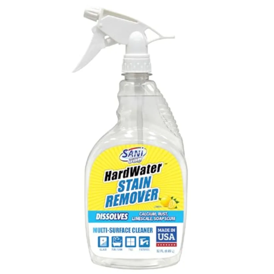 Hard Water Stain Cleaner 32 oz 60 second multi-surface sealant and cleaner. Reduces buildup, calcium, limescale, rust, and soap
Hard Water Stain Cleaner 32 oz 60 second multi-surface sealant and cleaner. Reduces buildup, calcium, limescale, rust, and soap