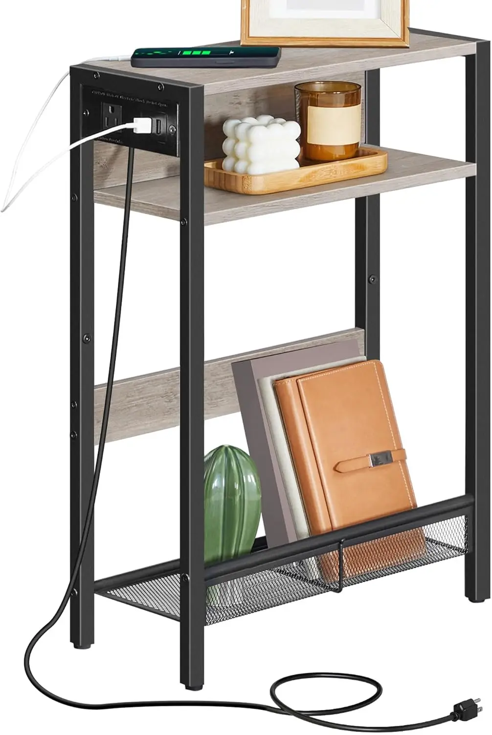 Narrow Side Table with Charging Station, Skinny End Table, Slim Nightstand for Small Space, Sofa Beside Table with Stora
Narrow Side Table with Charging Station, Skinny End Table, Slim Nightstand for Small Space, Sofa Beside Table with Stora