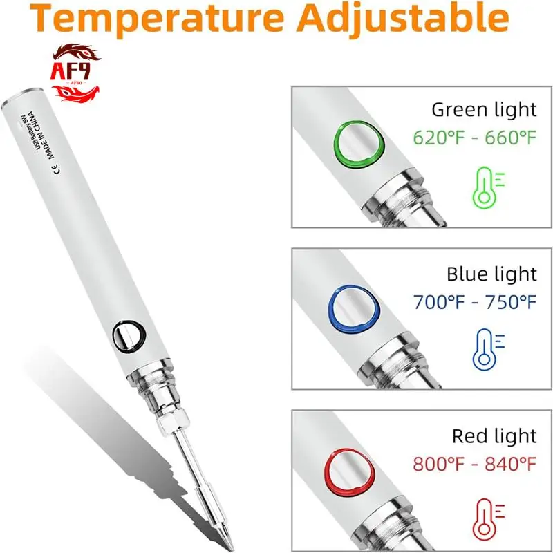 AF90-Cordless Soldering Iron Kit Cordless Soldering Iron Built-In 1100Mah Battery, 3 Temperature Adjustment Settings
AF90-Cordless Soldering Iron Kit Cordless Soldering Iron Built-In 1100Mah Battery, 3 Temperature Adjustment Settings