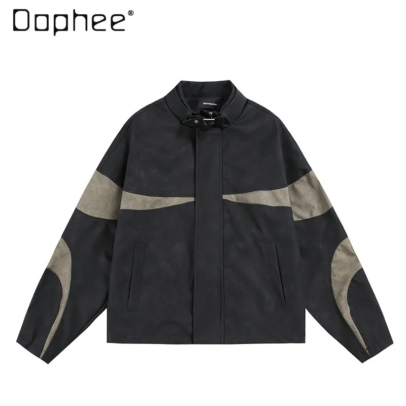 Spring Autumn American Biker Style Men Black Color Block Loose Casual Daily Stand Collar Jacket Casual Versatile Outerwear Coat
Spring Autumn American Biker Style Men Black Color Block Loose Casual Daily Stand Collar Jacket Casual Versatile Outerwear Coat