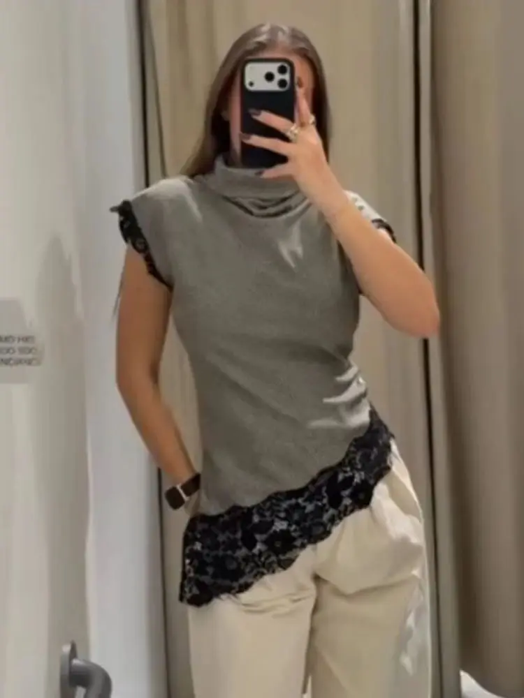 HH Women Fashion Versatile Stand Collar Sleeveless Houndstooth Lace Patchwork Top Female Sleeveless Elegant Asymmetric Hem Top
HH Women Fashion Versatile Stand Collar Sleeveless Houndstooth Lace Patchwork Top Female Sleeveless Elegant Asymmetric Hem Top