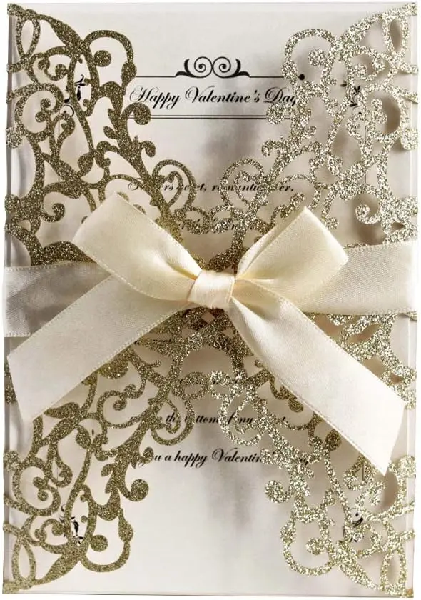 50Pcs Glitter Laser Cut Wedding Invitation Cards with Envelopes, Ribbon & Blank Inserts, Gold, 7.09x4.92in
50Pcs Glitter Laser Cut Wedding Invitation Cards with Envelopes, Ribbon & Blank Inserts, Gold, 7.09x4.92in