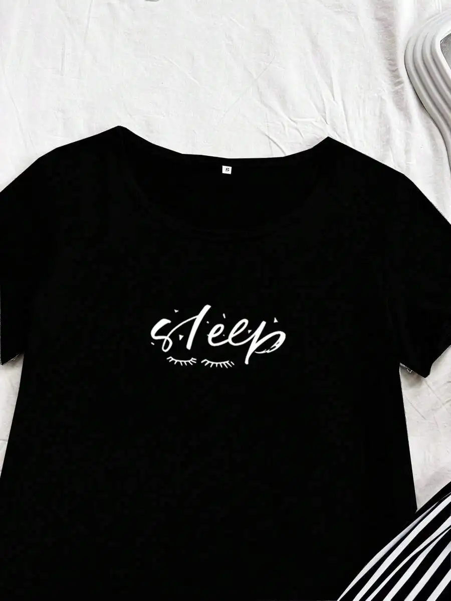 Womens Black Sleep Print Short Sleeve T-Shirt Pajama Top
Womens Black Sleep Print Short Sleeve T-Shirt Pajama Top