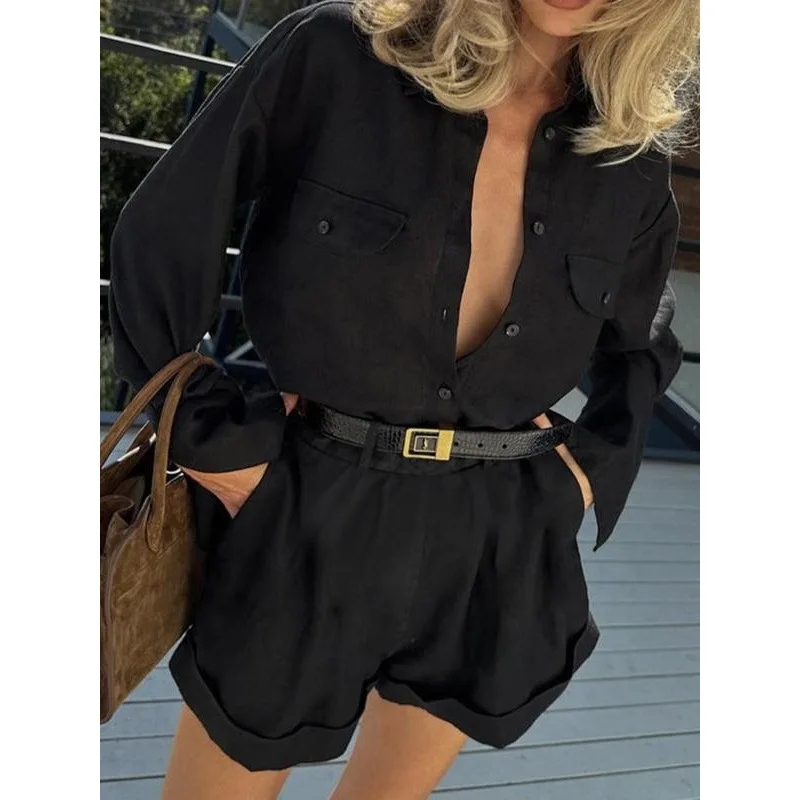 Women's Shirt Shorts Jumpsuit Fashionable All-in-one Suiting Spring Season Four Seasons Wear Comfortable Breathable Clothing
Women's Shirt Shorts Jumpsuit Fashionable All-in-one Suiting Spring Season Four Seasons Wear Comfortable Breathable Clothing