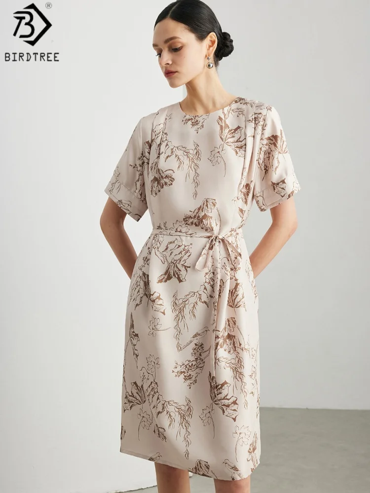 BirdTree, 100% Silk Printed Dress, O-neck Short Sleeve, Women's Twill Silk Sash Elegant Dresses, 2026 Spring Summer New D64333JF
BirdTree, 100% Silk Printed Dress, O-neck Short Sleeve, Women's Twill Silk Sash Elegant Dresses, 2026 Spring Summer New D64333JF