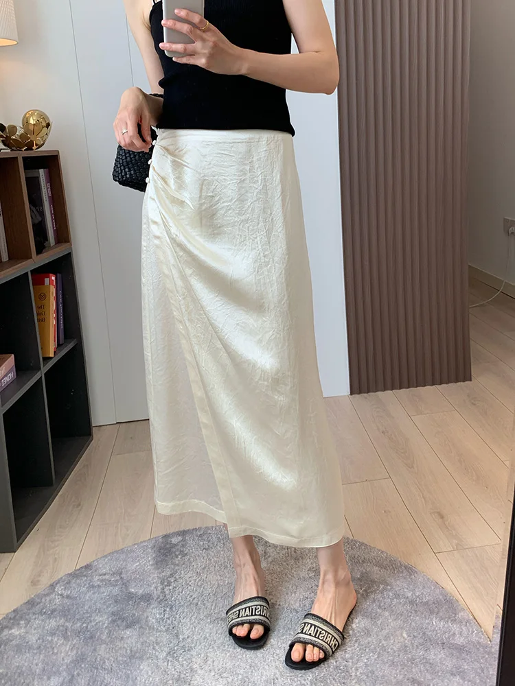 High Waist A-Line Midi Skirt with Pleated Texture Side Button Layered Design Heavy Acetate Fabric Slimming Effect Uni Crispirit
High Waist A-Line Midi Skirt with Pleated Texture Side Button Layered Design Heavy Acetate Fabric Slimming Effect Uni Crispirit