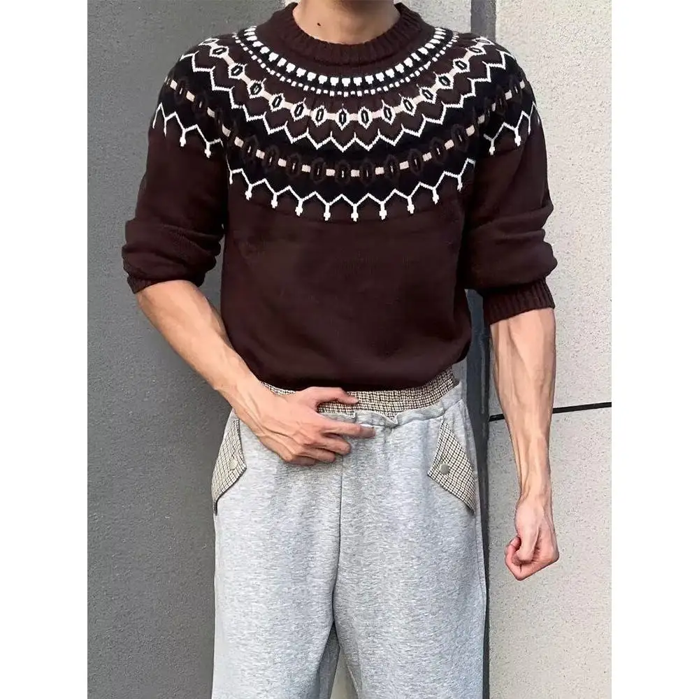Ретро-свитер в стиле Хонгконг с узором Fair Isle, круглый вырез, мужской, осенне-зимний, повседневный, свободный, для пар, вязаный пуловер
Ретро-свитер в стиле Хонгконг с узором Fair Isle, круглый вырез, мужской, осенне-зимний, повседневный, свободный, для пар, вязаный пуловер