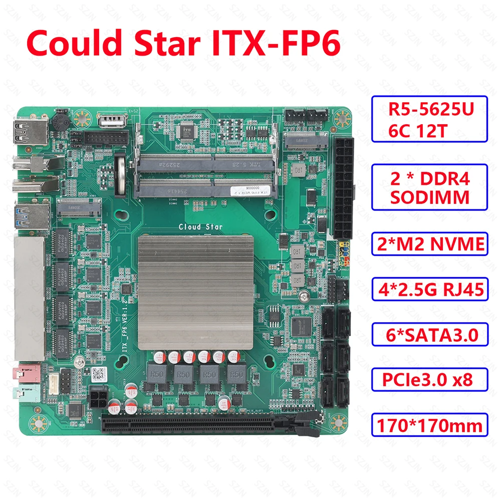 Материнская плата AIO FP6 Nas ITX со встроенным процессором R5-5625U, поддержка 2*DDR4 до 64 ГБ, 4*2.5G I226-V, 2*M.2-NVME, 6*SATA3.0, PCIE3.0
Материнская плата AIO FP6 Nas ITX со встроенным процессором R5-5625U, поддержка 2*DDR4 до 64 ГБ, 4*2.5G I226-V, 2*M.2-NVME, 6*SATA3.0, PCIE3.0