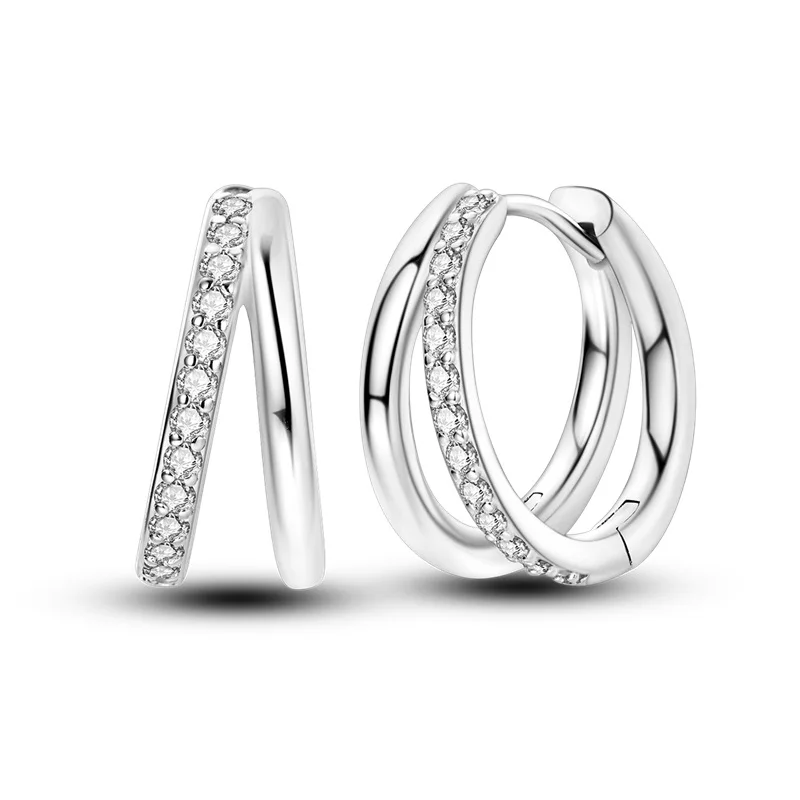 Original 925 Sterling Silver Double Hoop Earrings Sparkling CZ Zircon Earrings Women Fine Birthday Jewelry Gifts
Original 925 Sterling Silver Double Hoop Earrings Sparkling CZ Zircon Earrings Women Fine Birthday Jewelry Gifts