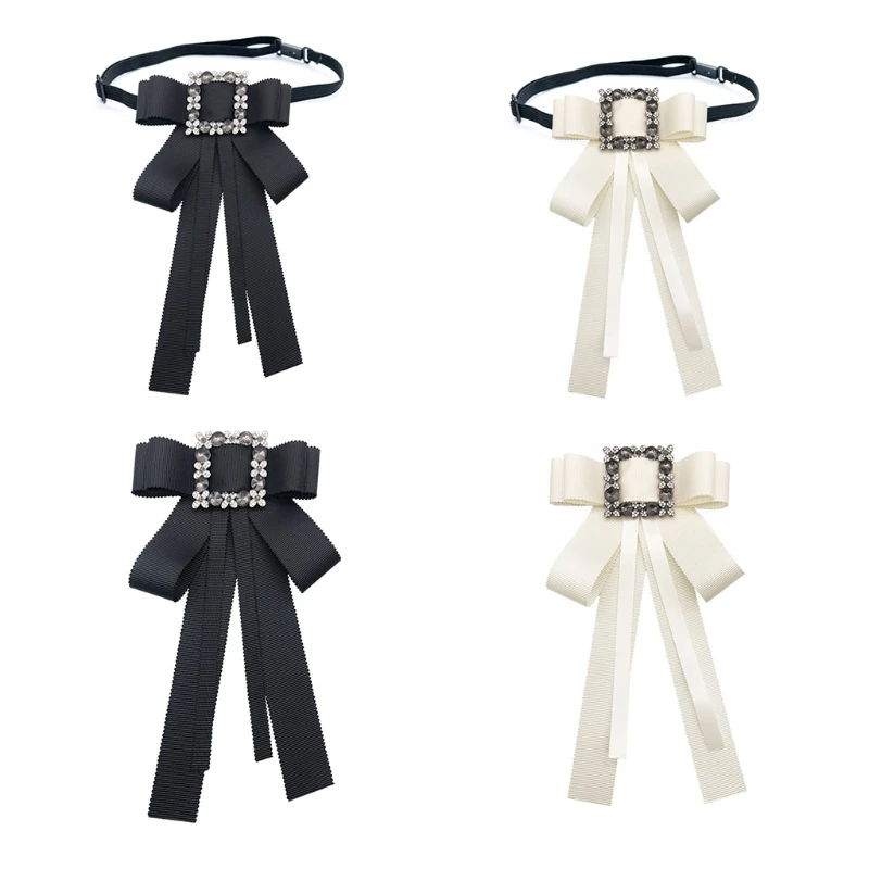 Women Vintage for Rhinestone Buckle Bow Tie Brooch Luxury Jewelry Uniform Shirt Collar Pin Long Ribbon Bowknot Necktie with
Women Vintage for Rhinestone Buckle Bow Tie Brooch Luxury Jewelry Uniform Shirt Collar Pin Long Ribbon Bowknot Necktie with