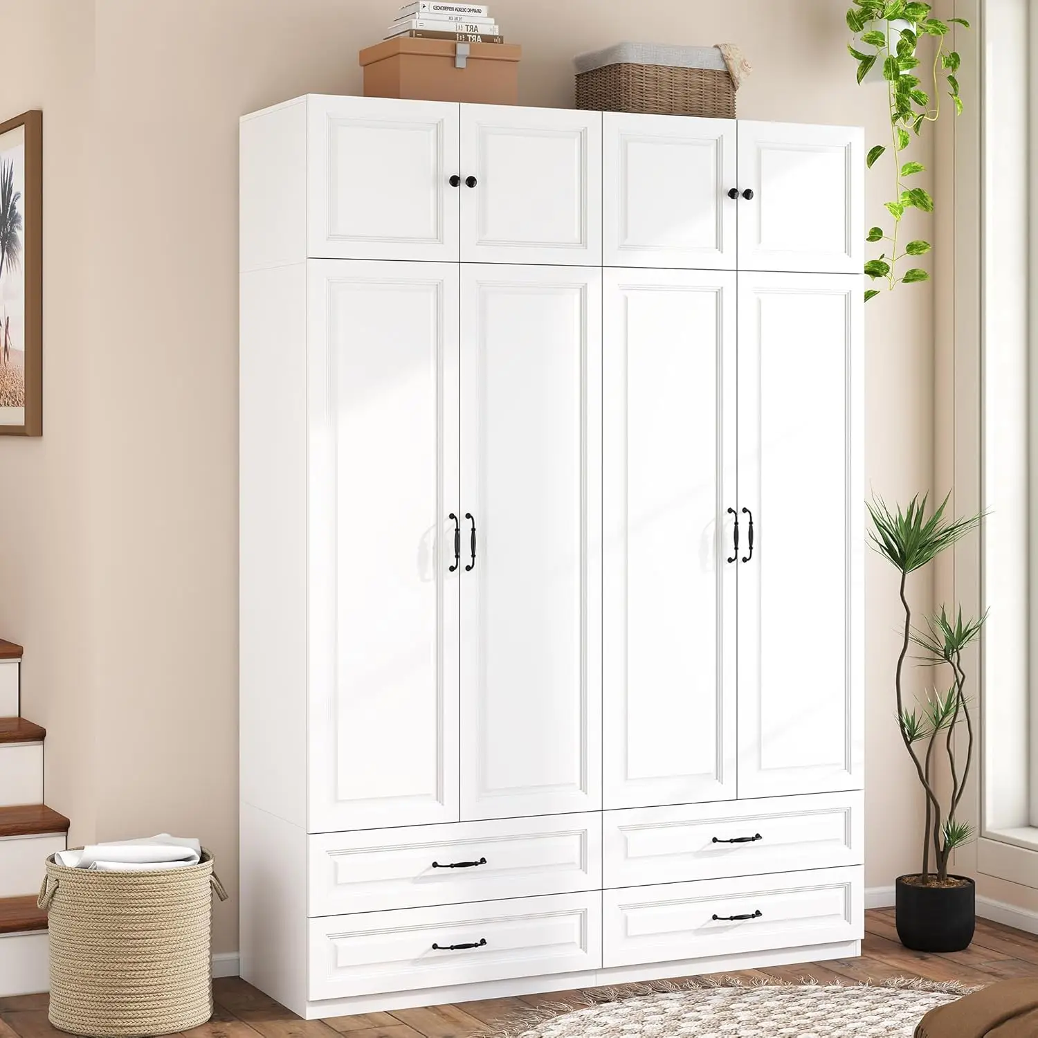 Armoire Wardrobe Closet with Drawers 63 Large White Wood Wardrobe Closet with 4 Doors and 4 Drawers Modern Clothes Storage
Armoire Wardrobe Closet with Drawers 63 Large White Wood Wardrobe Closet with 4 Doors and 4 Drawers Modern Clothes Storage