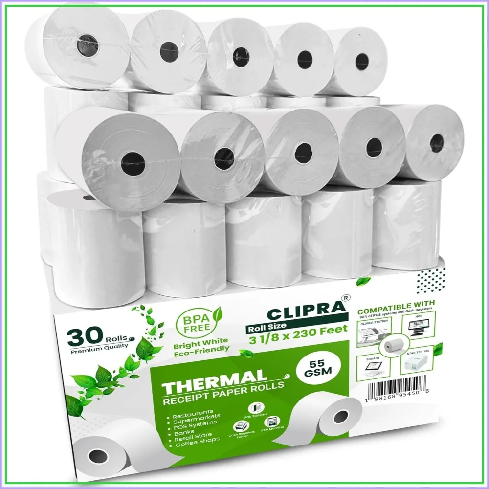 3 1/8 x 230ft Thermal Receipt Rolls (30 Pack) 55 GSM BPA Free - Compatible with All POS Systems
3 1/8 x 230ft Thermal Receipt Rolls (30 Pack) 55 GSM BPA Free - Compatible with All POS Systems
