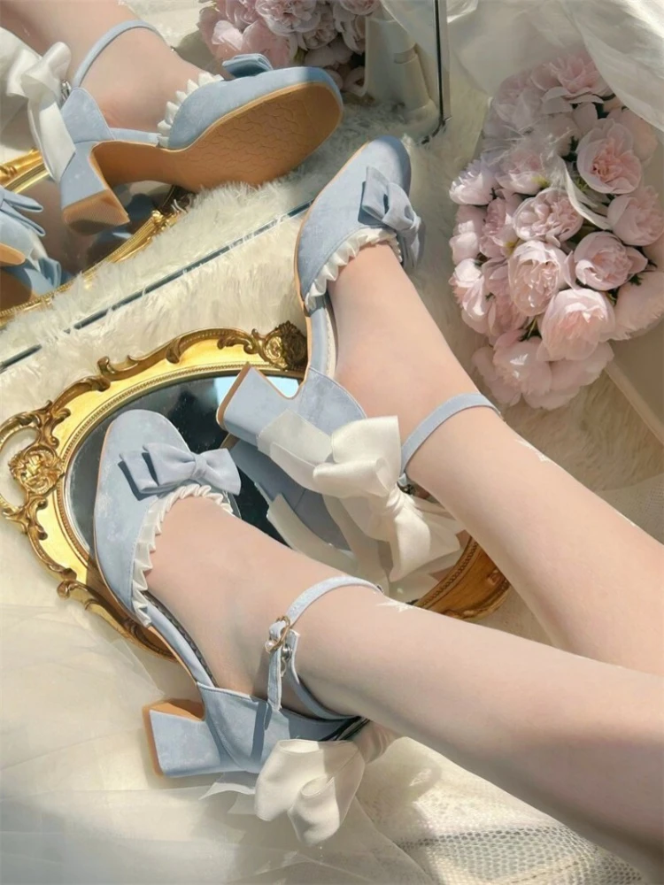 Sweet Women High Heels Lolita Ankle Strap Sandals Ruffle Trim Big Bowknot Block Heel Wedding Party Cosplay Shoes
Sweet Women High Heels Lolita Ankle Strap Sandals Ruffle Trim Big Bowknot Block Heel Wedding Party Cosplay Shoes