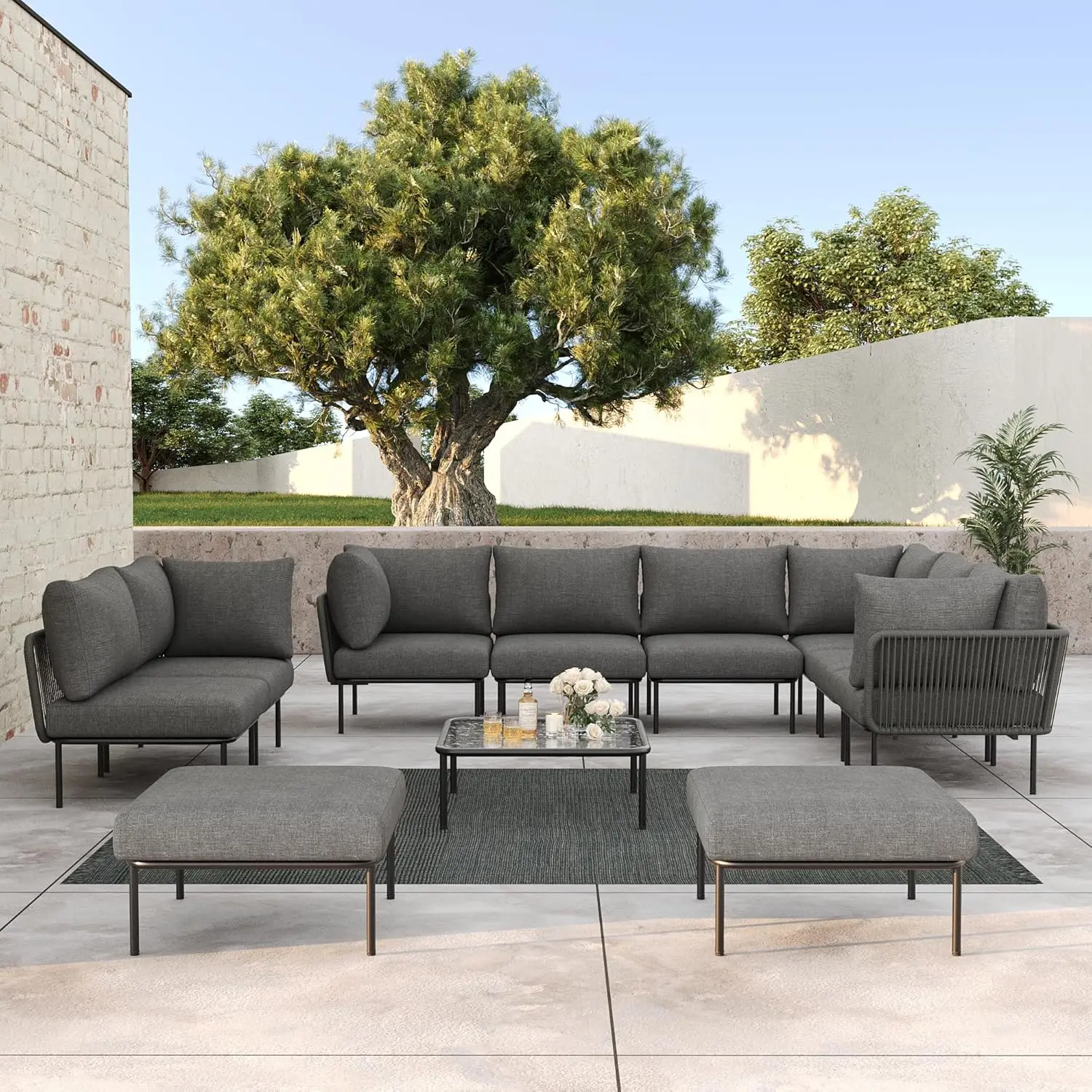 11 Pieces Aluminum Patio Sectional Sofa Set with Coffee Table & Thick Cushion, Outdoor Furniture, Customized
11 Pieces Aluminum Patio Sectional Sofa Set with Coffee Table & Thick Cushion, Outdoor Furniture, Customized