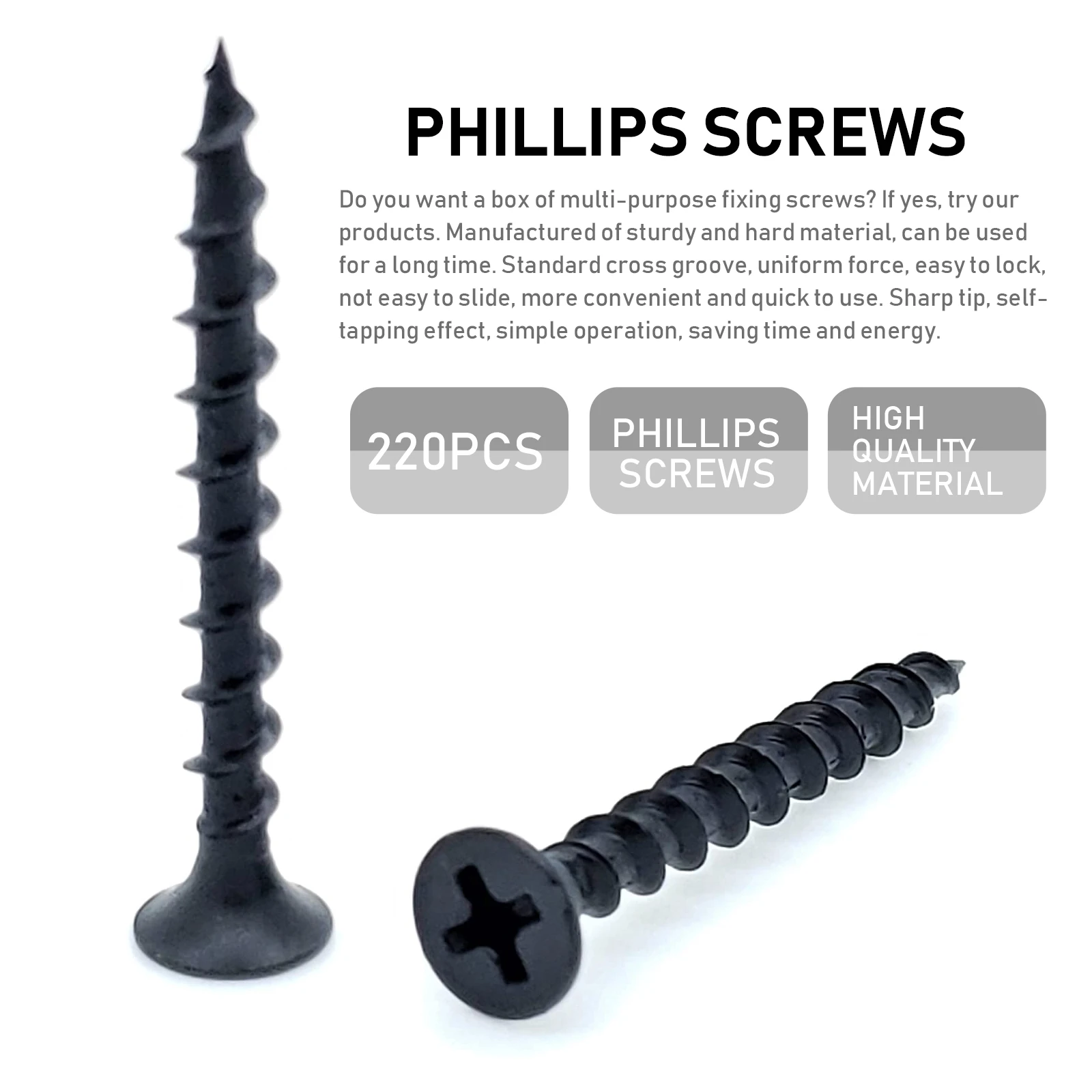 220pcs Self Drilling Drywall Drive Coarse Thread Metal Carbon Steel Screws For Wood Iron Sturdy Countersunk
220pcs Self Drilling Drywall Drive Coarse Thread Metal Carbon Steel Screws For Wood Iron Sturdy Countersunk