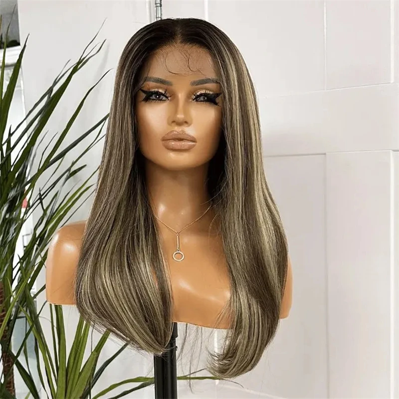 Ombre Chestnut Brown with Blonde Streaks Highlights Synthetic HD Lace Front Wig Soft Straight Wig for White Black Women 22 Inch
Ombre Chestnut Brown with Blonde Streaks Highlights Synthetic HD Lace Front Wig Soft Straight Wig for White Black Women 22 Inch