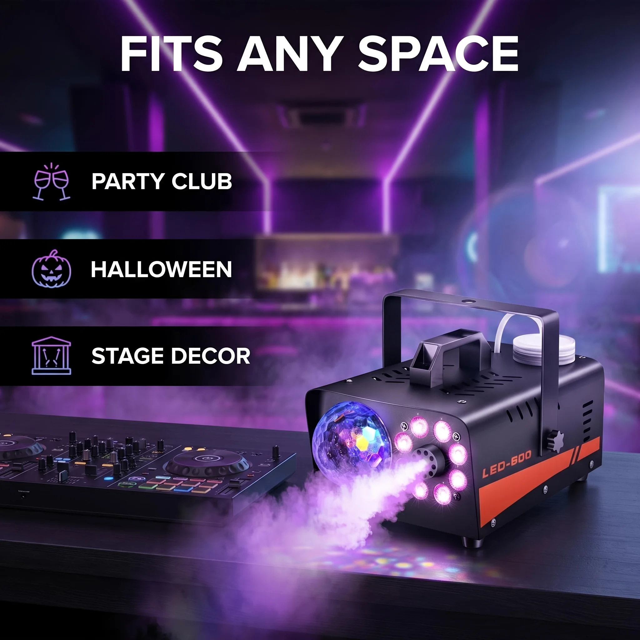 Smoke Machine, Fog Machine with Disco Ball Lights, 600W And 3000CFM with 13 Colorful LED Lights Effect, Wireless Remote Control, Suitable for Parties, Wedding, Halloween, And DJ Stage, Indoor
Smoke Machine, Fog Machine with Disco Ball Lights, 600W And 3000CFM with 13 Colorful LED Lights Effect, Wireless Remote Control, Suitable for Parties, Wedding, Halloween, And DJ Stage, Indoor
