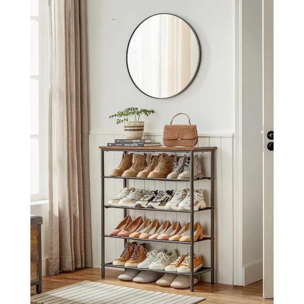 Shoe Rack, 5 Tier Shoe Storage Rack for 12-16 Pairs of Shoes, Shoe Organizer for Entryway, with 4 Fabric Shelves Brown and Black
Shoe Rack, 5 Tier Shoe Storage Rack for 12-16 Pairs of Shoes, Shoe Organizer for Entryway, with 4 Fabric Shelves Brown and Black