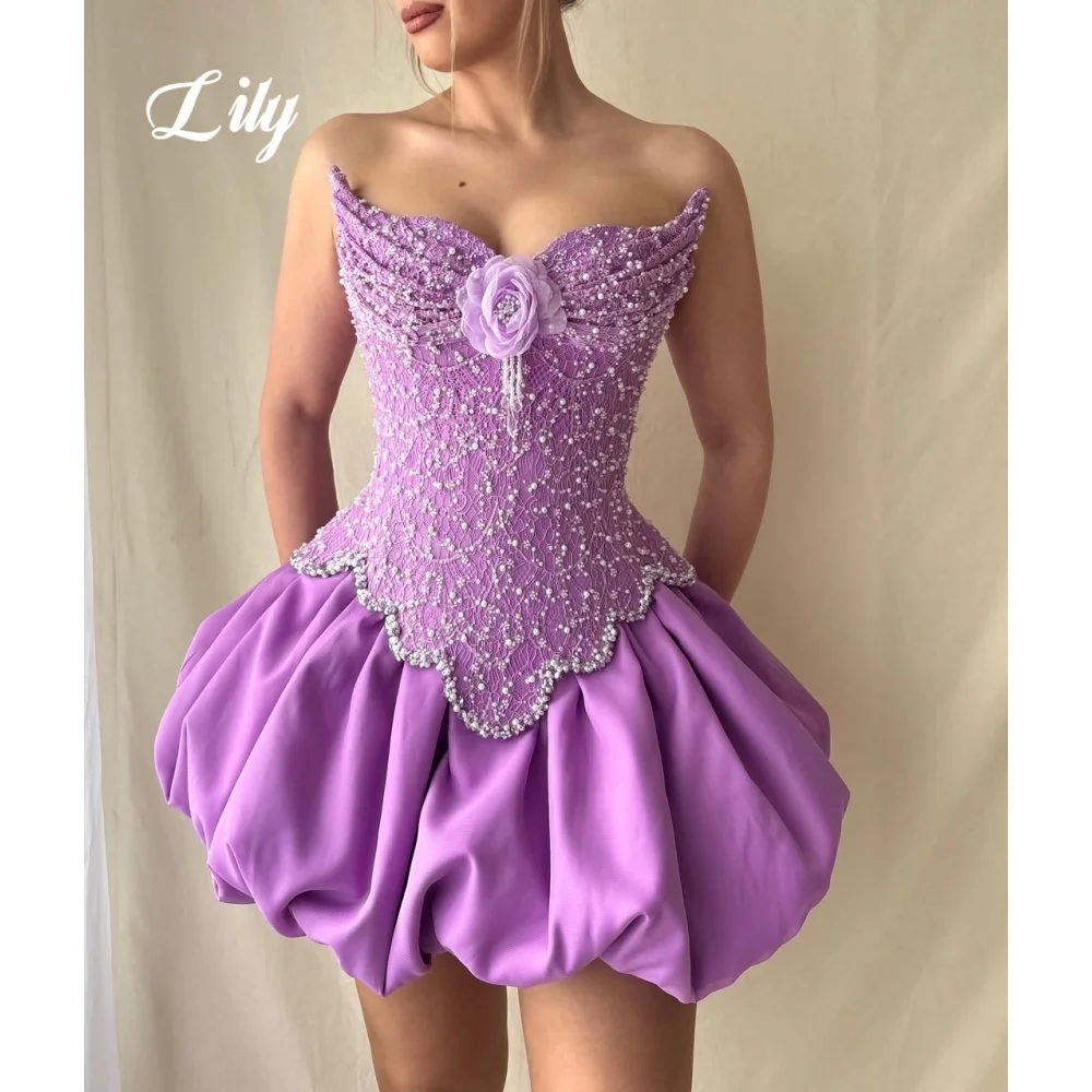 Lily Purple Prom Dress Lace Beaded Evening Dress with 3D Flower Puffy Satin Mini Party Gown Birthday Cocktail Dress Customized
Lily Purple Prom Dress Lace Beaded Evening Dress with 3D Flower Puffy Satin Mini Party Gown Birthday Cocktail Dress Customized