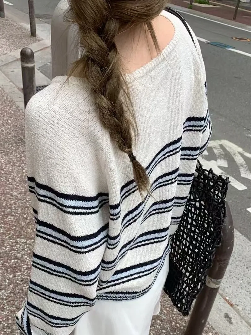 Faionable Striped Knitwear Women's Overhead Sweater Versatile Chic Lazy Sle All-Match Basic Regular Length Autumn Season
Faionable Striped Knitwear Women's Overhead Sweater Versatile Chic Lazy Sle All-Match Basic Regular Length Autumn Season