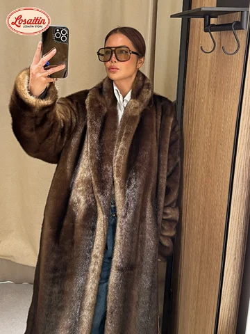 Winter Warm Thick Faux Fur Coat Women Luxury Oversize Long Sleeve Lapel Fleece Overcoat New Female Elegant Street Warm Outerwear