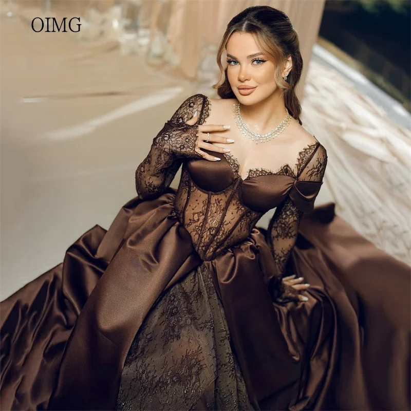 OIMG Vintage Brown A Line Prom Gowns Lace Sweetheart Neck Formal Party Gown Side Slit Floor Length Evening Dress Customized
OIMG Vintage Brown A Line Prom Gowns Lace Sweetheart Neck Formal Party Gown Side Slit Floor Length Evening Dress Customized