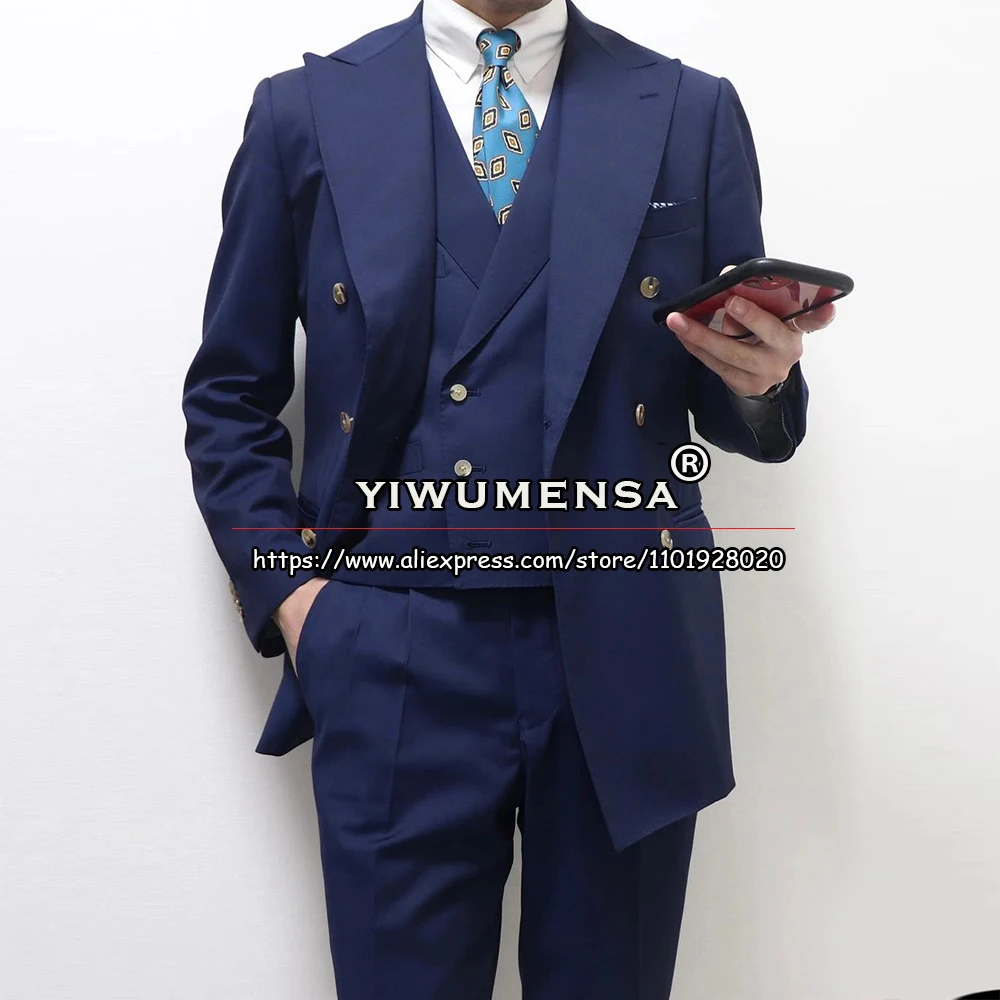 Classic Suits Men For Wedding Navy Blue Double Breasted Blazer Vest Pants 3 Pieces Formal Groom Prom Party Tuxedo Tailore Made
Classic Suits Men For Wedding Navy Blue Double Breasted Blazer Vest Pants 3 Pieces Formal Groom Prom Party Tuxedo Tailore Made