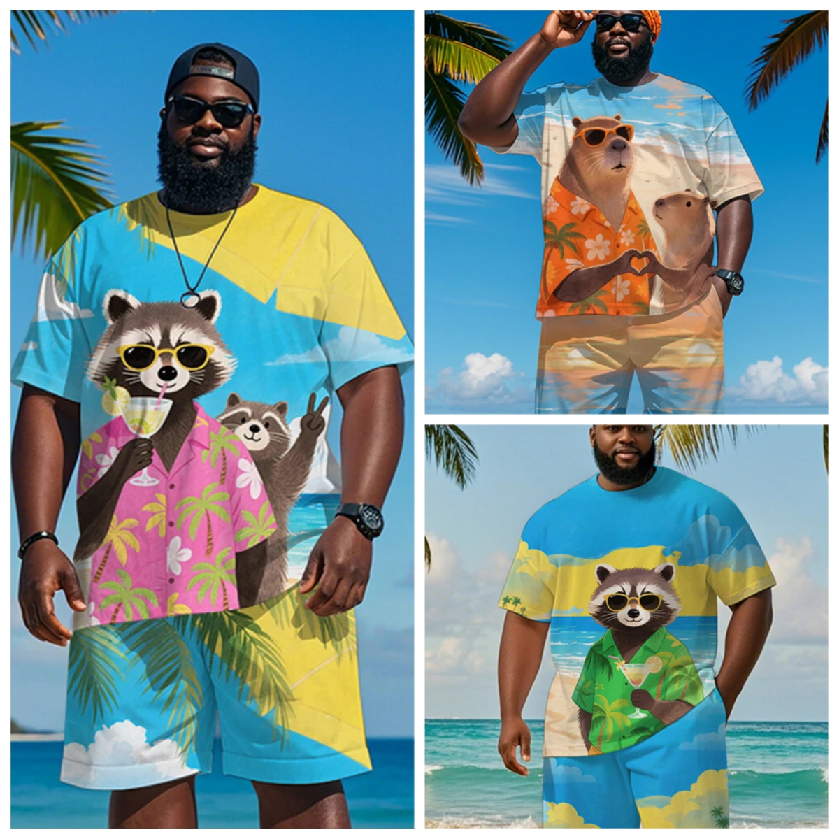 Big Men Tropical Raccoon Capybara Beach Print Tee & Shorts 2Pcs Summer Casual Outfit
Big Men Tropical Raccoon Capybara Beach Print Tee & Shorts 2Pcs Summer Casual Outfit