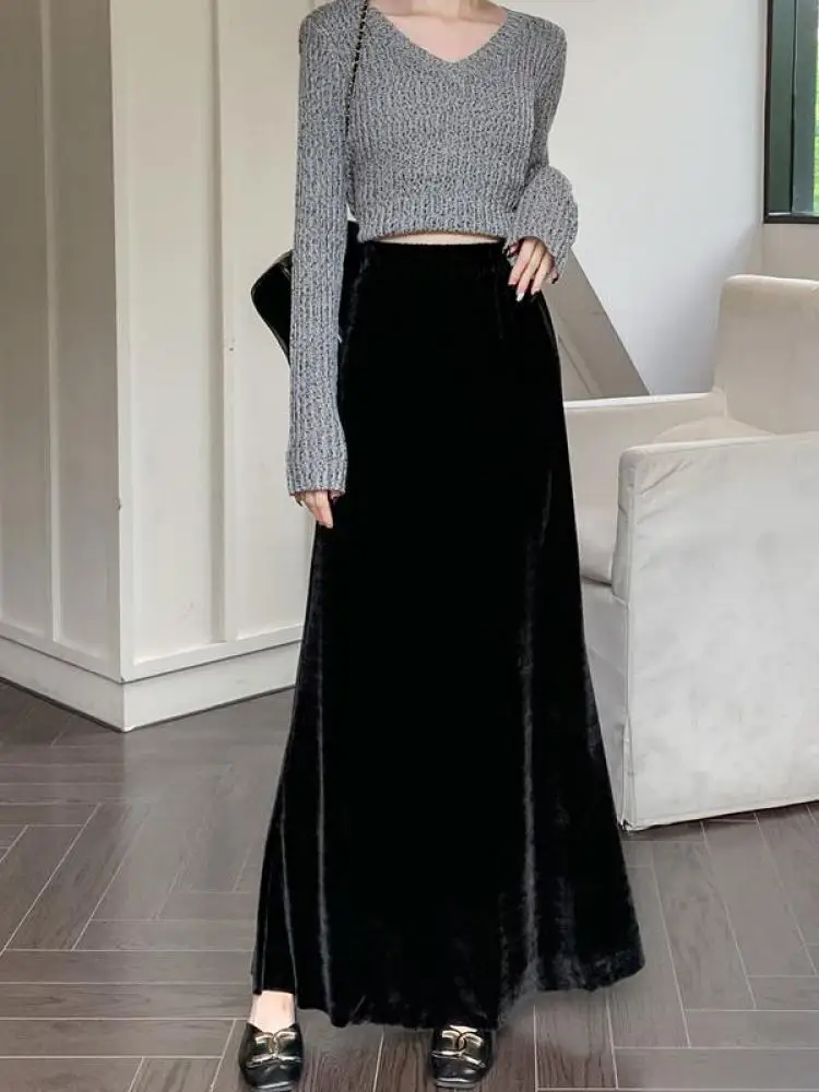 Black Sexy Club Party Velvet Long Skirt Women's 2023 New Elastic High Waist Slim A-line Large Swing Skirts Female Autumn Winter
Black Sexy Club Party Velvet Long Skirt Women's 2023 New Elastic High Waist Slim A-line Large Swing Skirts Female Autumn Winter