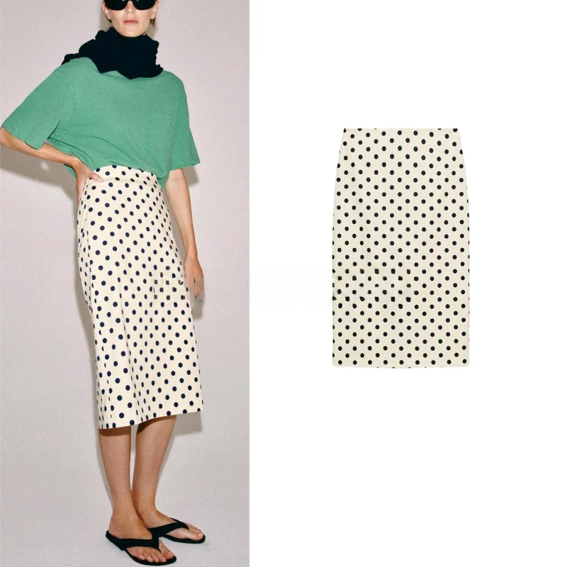 Summer New Women's Simple Zipper Straight Tube Half Skirt Midi Polka Dot Skirt mid Waist Split Design Polyester Fiber
Summer New Women's Simple Zipper Straight Tube Half Skirt Midi Polka Dot Skirt mid Waist Split Design Polyester Fiber