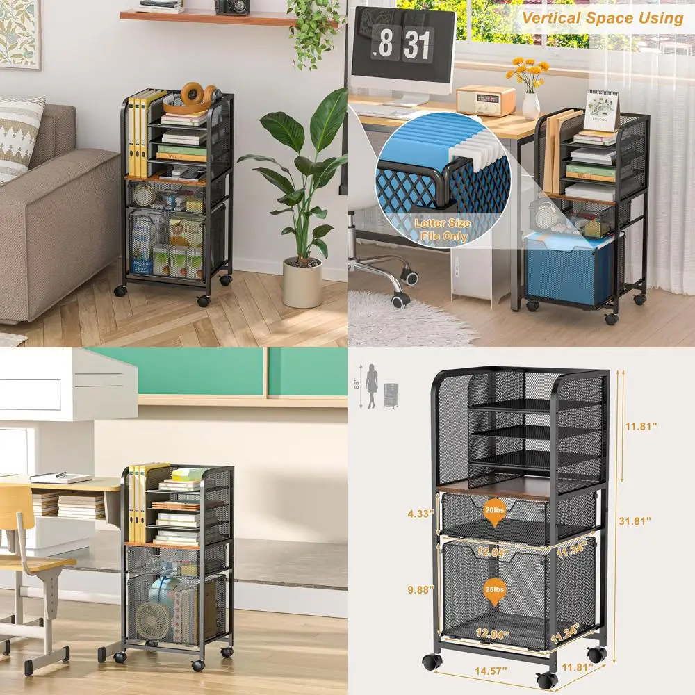 6-Tier Rolling Cart with 2 Drawers, Cabinet Organizer, and Hanging Shelves, Letter-Size Storage with Wheels, Multi-Layer Mobile
6-Tier Rolling Cart with 2 Drawers, Cabinet Organizer, and Hanging Shelves, Letter-Size Storage with Wheels, Multi-Layer Mobile