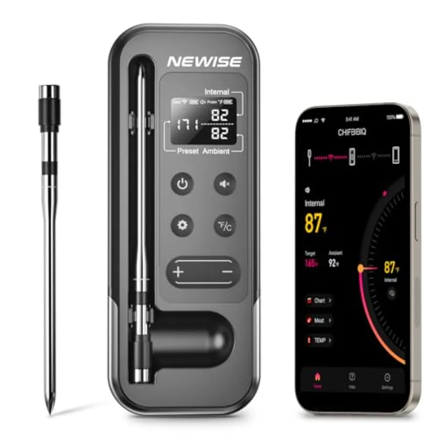 Bluetooth Meat Thermometer with Smart APP 800FT Wireless Range LCD Base Rechargeable Probe Digital Food Thermometer for BBQ Gri
Bluetooth Meat Thermometer with Smart APP 800FT Wireless Range LCD Base Rechargeable Probe Digital Food Thermometer for BBQ Gri
