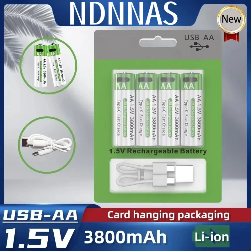 Li-ion AA AAA Rechargeable Batteries USB 3800/3000mAh 1.5V AA Mouse, remote control, toy car battery 4 hanging card packages
Li-ion AA AAA Rechargeable Batteries USB 3800/3000mAh 1.5V AA Mouse, remote control, toy car battery 4 hanging card packages
