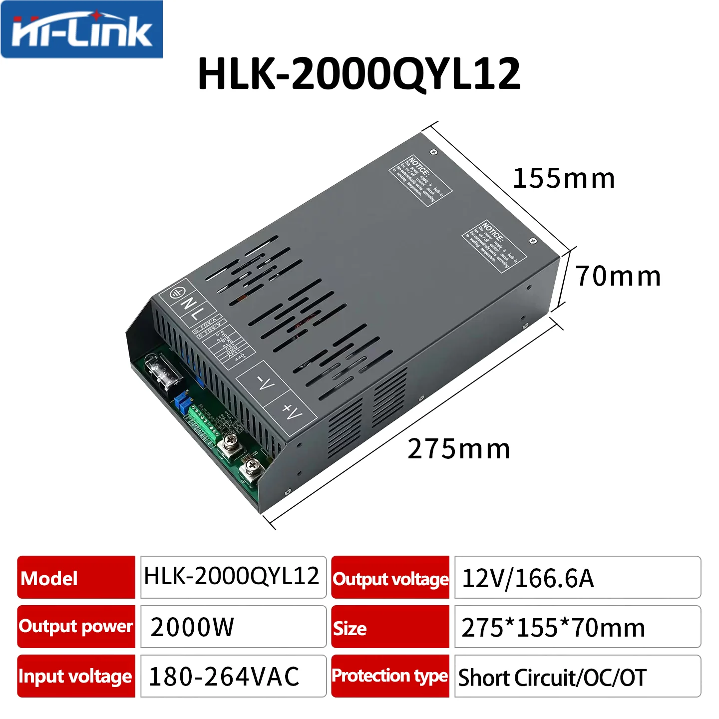 Hi-Link HLK-2000QYL12/24/48/110/220 2000W AC DC Industrial Power Supply Module Adjustable CC CV Remote Control High Efficiency
Hi-Link HLK-2000QYL12/24/48/110/220 2000W AC DC Industrial Power Supply Module Adjustable CC CV Remote Control High Efficiency